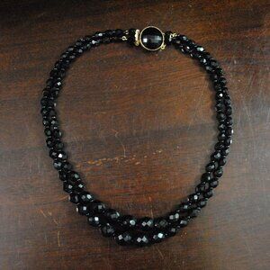 Vintage Mid-century Faceted Black Glass Two-strand Choker Necklace